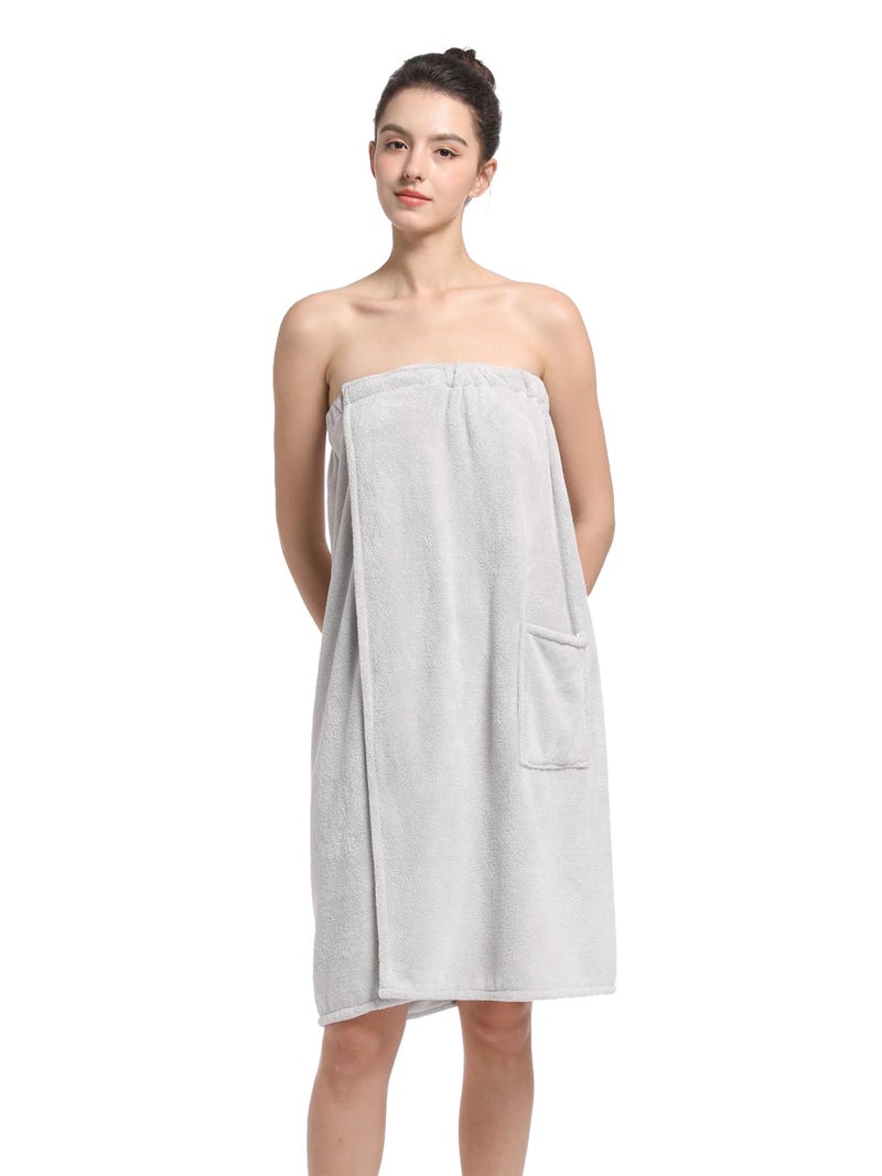 Wubbept Women'S Soft Wrap Towel Full Length Bath Robe After Shower Female Plush Long Spa Bathrobes Lightweight With Pockets (US  Alpha  One Size  Regular  Regular  Grey) - Image 4